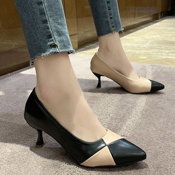 

dress shoes high heels pumps patchwork black white 2021 autumn spring fashion pointed toe ladies 8454c