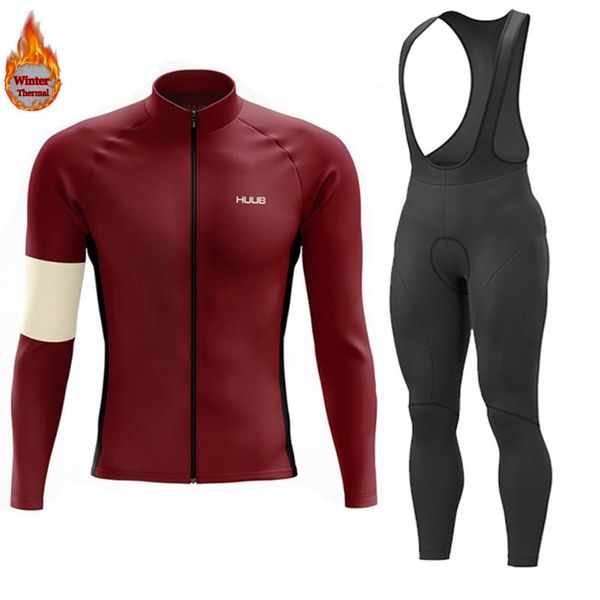 

racing sets huub team winter clothing men cycling jersey suits bicycle warm jacket outdoor long sleeve velvet bib pants, Black;blue