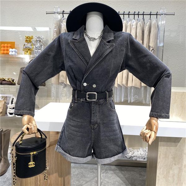 

niche design 2021 retro hong kong casual handsome wide-leg shorts jumpsuits women's tracksuits, Gray