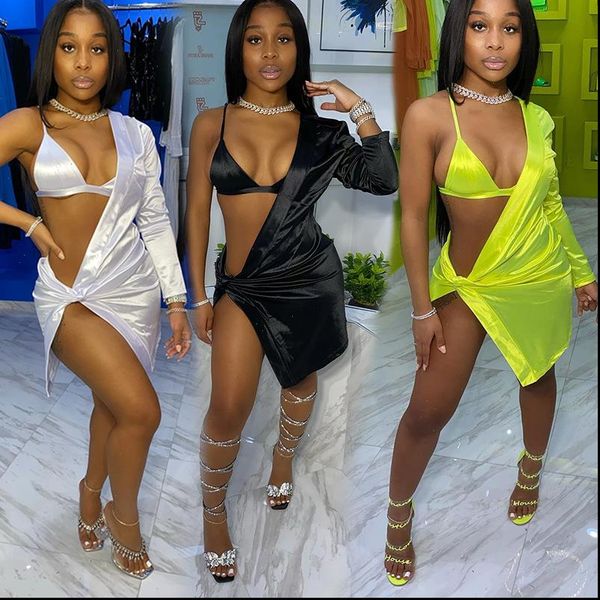 

neon two piece set womens pants spaghetti bra mini dress one shoulder long sleeve asymmetrical night club party outfits, White