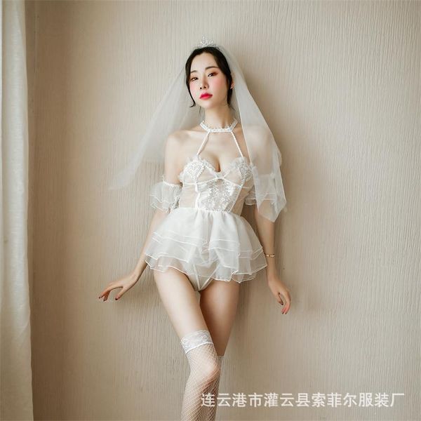 

underwear women's bridal veil beautiful mesh perspective pengpeng skirt uniform temptation pajamas suit, Black;white