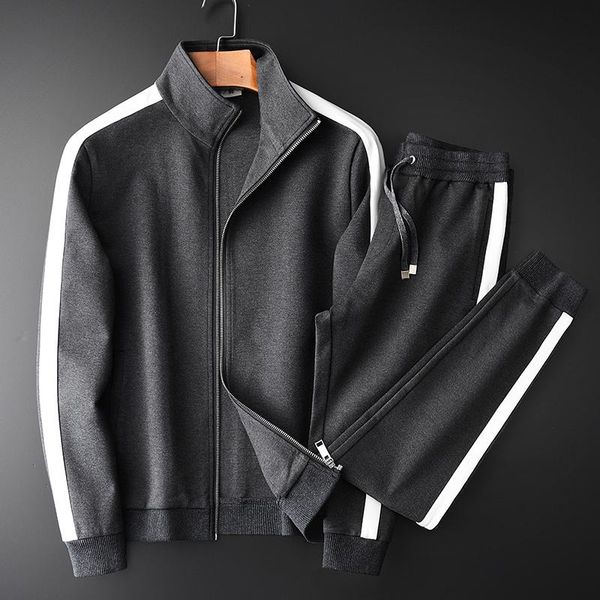 

men's tracksuits brand autumn mens sets 2 piece luxury stand collar male sweatshirts plus size 4xl elastic waist slim fit man pants, Gray