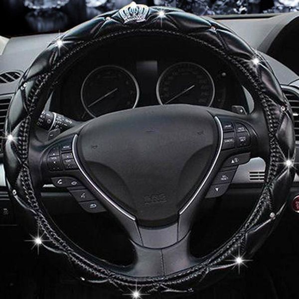 

women pu leather car steering wheel covers diamond auto steering-covers cases for lady girls accessories