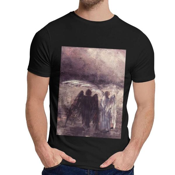 

for male t shirt on our own side good omens ineffable aziraphale crowley 100% cotton casual classic round neck hip hop tee men's t-shir, White;black