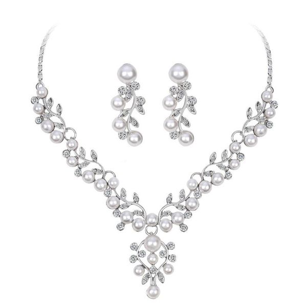 

earrings & necklace design women personality pearl ear hook wedding jewelry set clavicle chain valentine's gift delicate, Silver