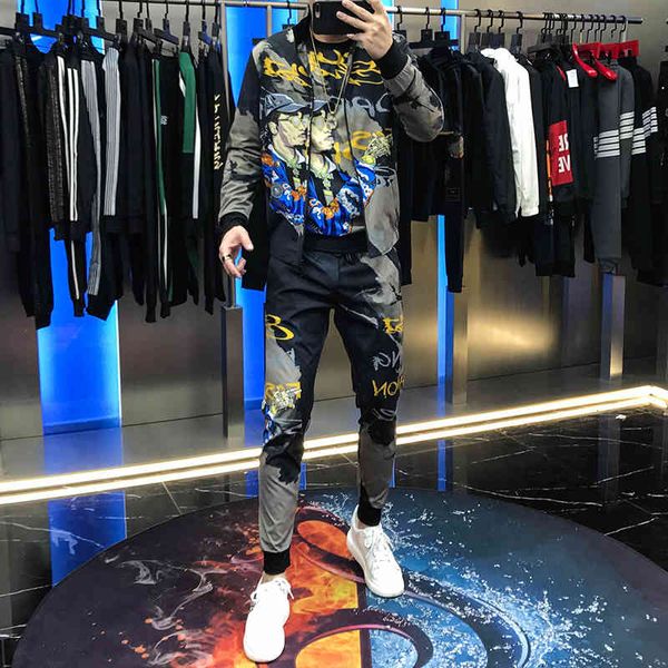 

hoodies beautiful cardigan pants fashions two fallen hunks of ly customized men from the cartoon eyes uncle print suit youth, Black