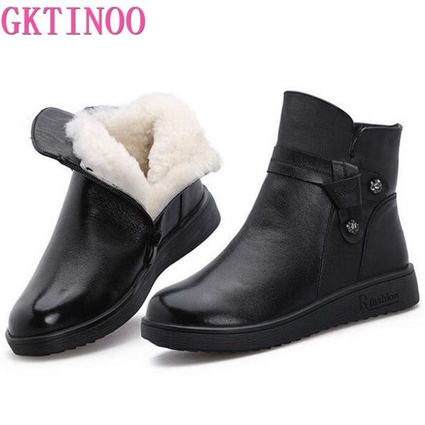 

winter wool boots women shoes warm genuine leather casual flat snow, Black