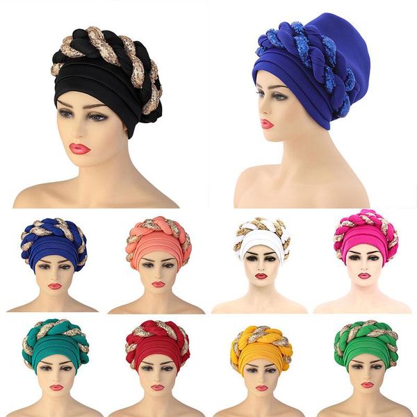 

beanie/skull caps space layer hat polychromatic muslim individual sequin braid ethnic baotou unique turban, Blue;gray