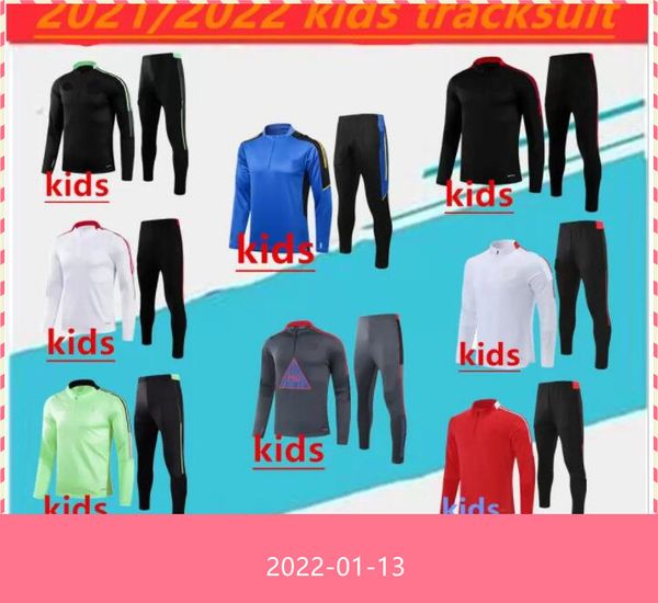 

2021/2022 cavani b. fernandes kids training suit men tracksuit martial football sportswear foot jogging pogba united soccer size:10-18, Black