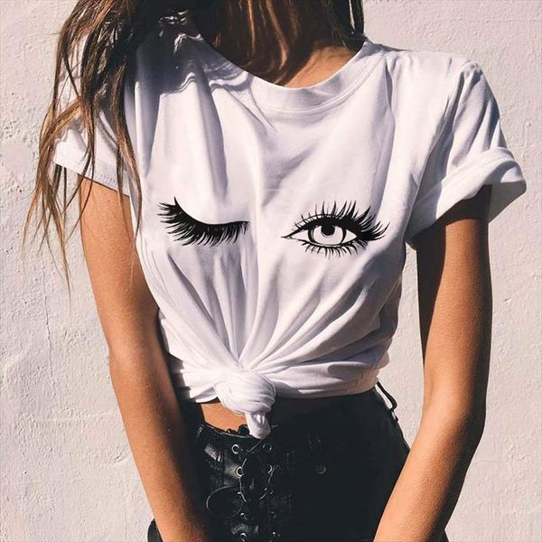

funny thick eyelash printed mens t shirts short sleeve summer home tee o neck 90s harajuku hipster, White;black
