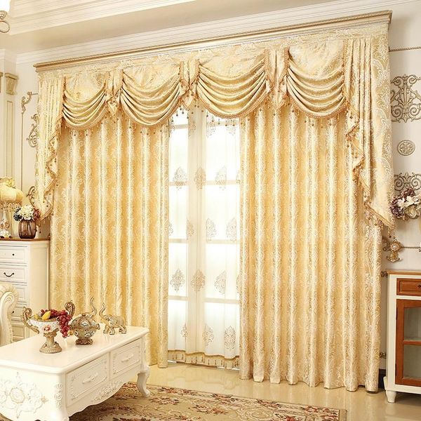 

gold silk thread jacquard curtains light luxury european style for living room bedroom study villa valance tulle custom curtain & drapes