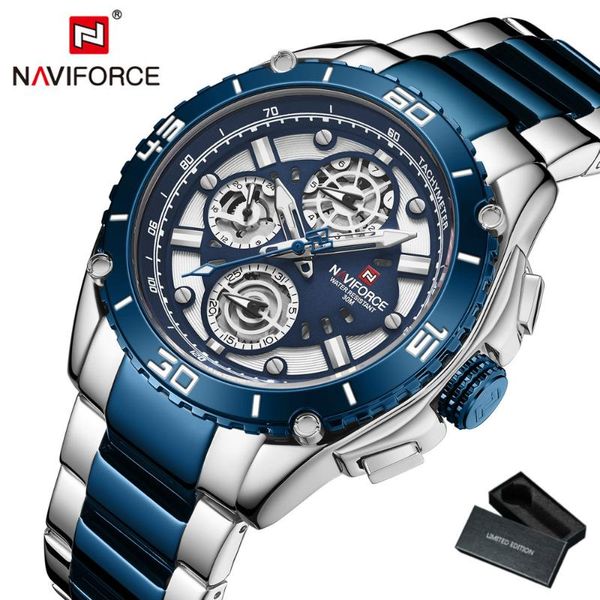 

wristwatches naviforce fashion mens watches quartz watch men working 3 sub-dial sports waterproof male clock reloj hombre, Slivery;brown