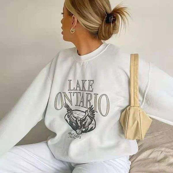 

women's hoodies & sweatshirts white eagle letter printing round neck women oversized sweatshirt autumn 2021 warm long sleeve pu, Black