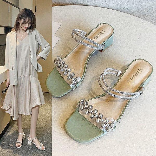

women's sandal peep-toe back-strap fashion 2021 trend beaded stranded heel sandals, Black