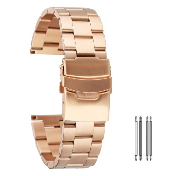 

watch bands 20/22mm solid stainless steel band rose gold/gold/blue folding clasp metal straps replacement, Black;brown