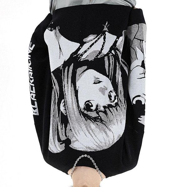 

men's sweaters mens hip hop streetwear harajuku sweater vintage retro japanese style anime girl knitted 2021 autumn cotton pullover, White;black