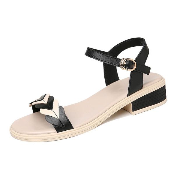 

big size 35-40 square heel sandals women's high summer buckle flat bohemian, Black