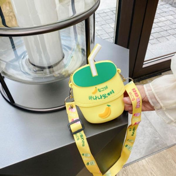 

cartoon fruit juice pattern kids bag cute silicone waterproof children coin purse lovely sweet heart shoulder diagonal, White