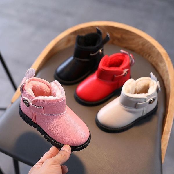 

boots winter children' snow boys short girls waterproof non-slip plus velvet thick warm cotton shoes children, Black;grey