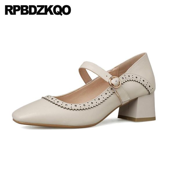 

dress shoes square toe beige genuine leather medium heels ladies wine red size 4 34 thick korean mary jane runway 2021 women pumps, Black