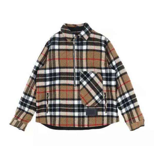 

autumn winter designer shirt mens tee classic business casual cotton breathable plaid stitched half zipper women's coats fashion men&#0, White;black