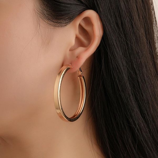 

hoop & huggie vagzeb 2021 minimalist gold metal large circle geometric round big earrings for women girl wedding party jewelry, Golden;silver