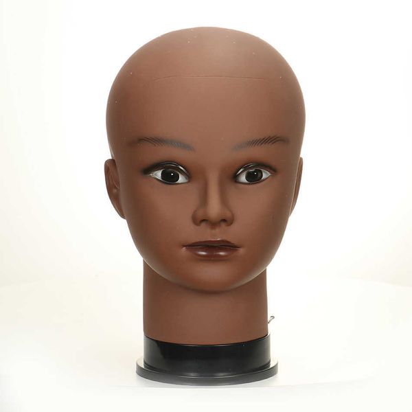 

Ruilong Bald Mannequin with Stand Holder Cosmetology Practice African Training Manikin Head for Hair Styling Wigs Making 211013