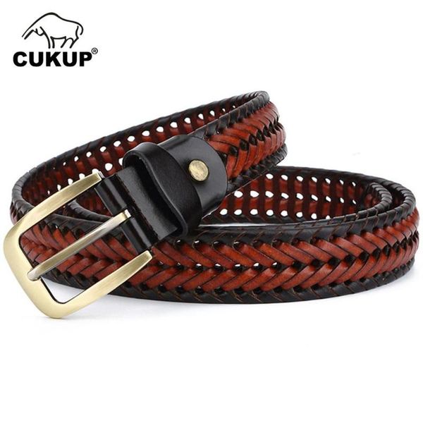 

handmade weave fashion vintage genuine leather belts simple design pin buckle nck142, Black;brown