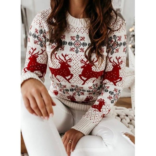 

women's sweaters christmas elk red sweater female autumn winter lovely lazy wind thickened loose outer round neck pullover jacquard sho, White;black