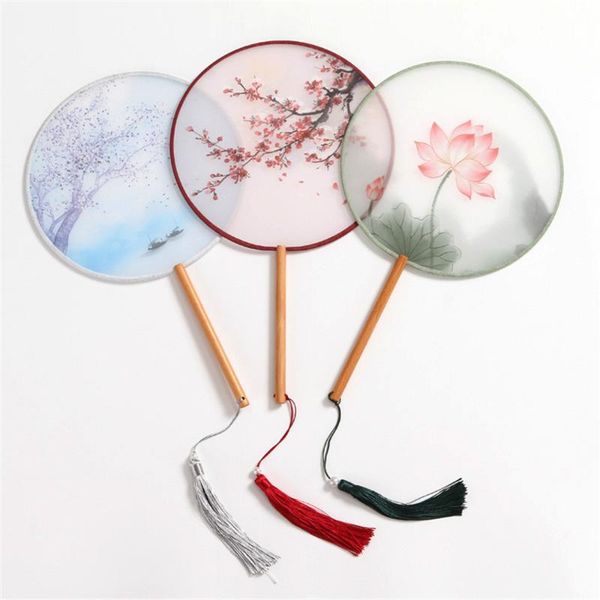 

party favor chinese style round fan with wooden handle translucent silk vintage for wedding gift home decor