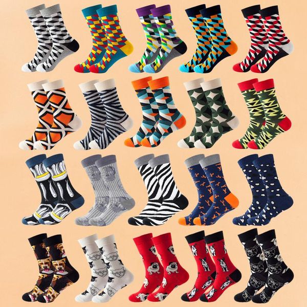 

men's socks 1 pair men cotton funny crew cartoon animal dog size 39-44 women novelty gift for spring autumn winter, Black