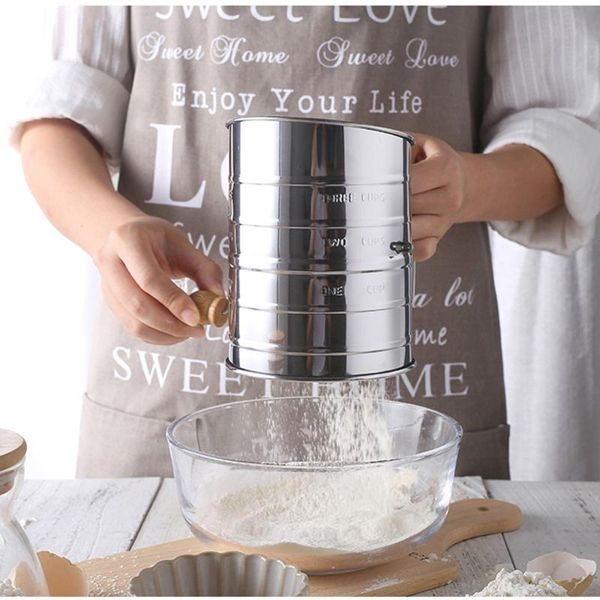 

baking tools semi-automatic handheld flour sieve hand-operated oblique mouth with scale & pastry