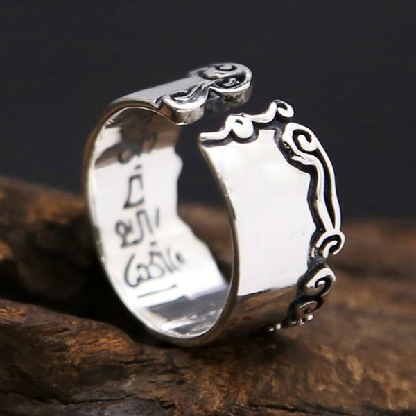 

cluster rings 925 sterling silver men women jewelry vintage buddhist heart sutra ring brand fine, Golden;silver
