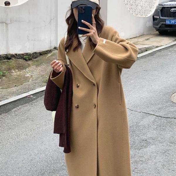 

women's wool & blends 2021 winter fashion coat women double-faced woolen jacket famale long black outwear korean veste femme sqq587