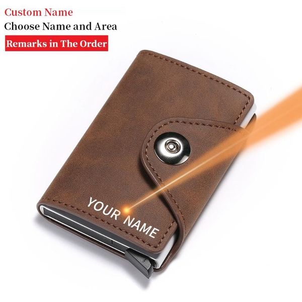 

card holders custom name man women smart wallet rfid business holder aluminum metal credit mini, Brown;gray