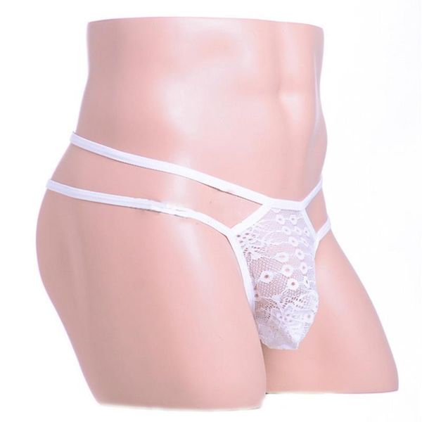 

underpants lace briefs men underwear peni pouch thong t-back g-string breathable lingerie semi see through panties a50, Black;white