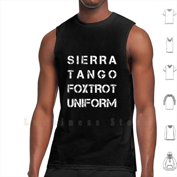 

nato phonetic alphabet stfu sierra tango foxtrot uniform tank vest 100% cotton military jargon acronym text, White;black