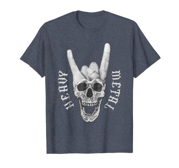 

heavy metal t-shirt skull devil horns sign for women men, White;black