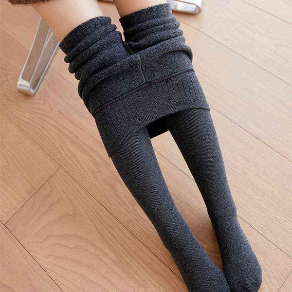 

women's leggings high waist cotton vertical striped leggings in autumn winter women wear thickened and cashmere bound step on foot warm, Black
