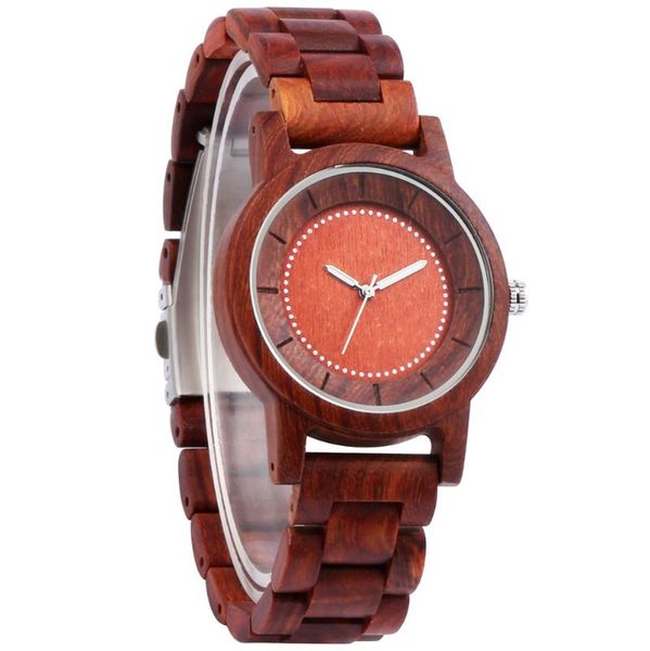

wristwatches retro full wood watches natural sandal & maple wooden band concise luminous hands red dial quartz wrist watch relogio masculino, Slivery;brown