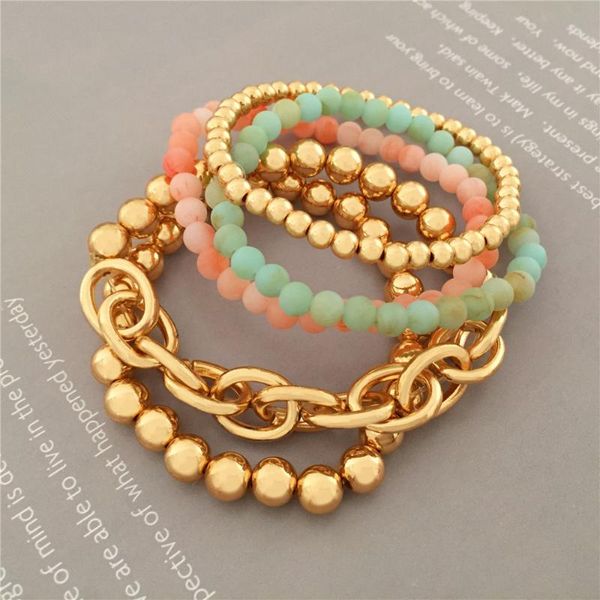 

link, chain bohemian ethnic handmade multicolor bracelet sets for women fashion punk gold color beads couples boho jewelry, Black