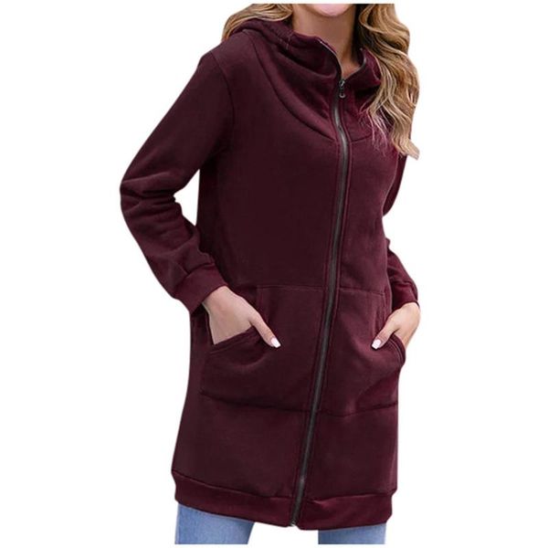 

women's jackets autumn long coat women zipper sleeve hooded casual female warm slim pockets outwear clothes cortaviento mujer, Black;brown