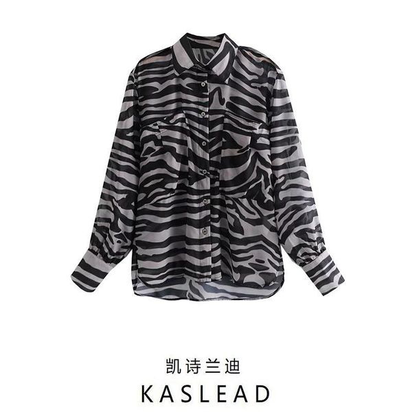 

women's blouses & shirts 2021 spring clothing european and american style french minority fashionable retro zebra stripe chiffon shirt, White