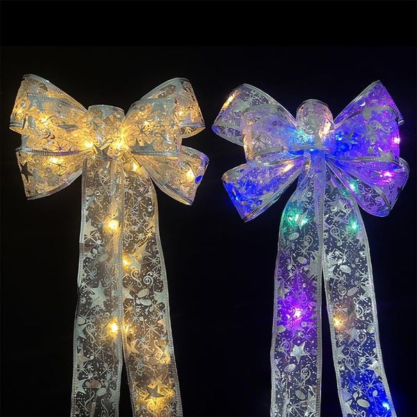 

christmas decorations gold silver double layer fairy light strings ribbon bows with led tree ornaments year navidad home decor