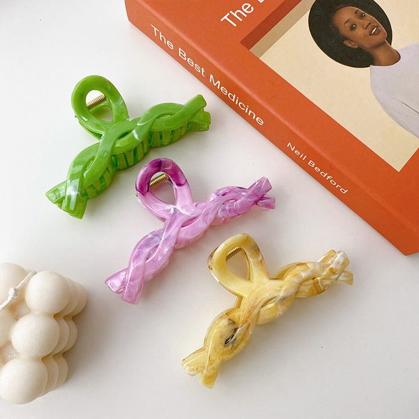 

length 11 cm candy color thread twine bath hair clamps women colorful plastic large twisted ponytail hairpins korea europe girl scrunchies h, Slivery;golden