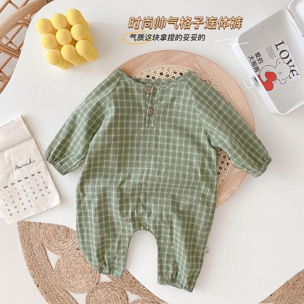 

jumpsuits ins baby boys plaid bodysuit, Blue