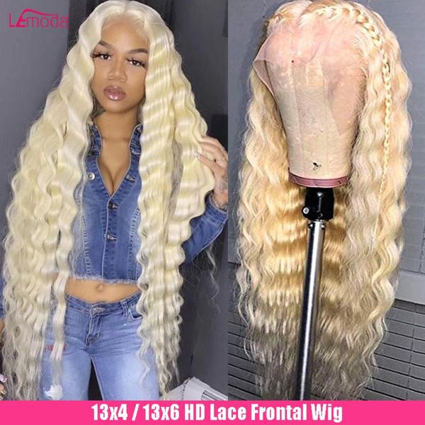 

lace frontal wig deep wave honey blonde front 13x6 150 180 density 13x4 brazilian lemoda remy water human hair wigs, Black;brown