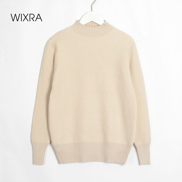 

wixra womens knitted pullover sweater ladies long sleeve thick warm velvet basic jumpers autumn winter stylish turtleneck, White;black