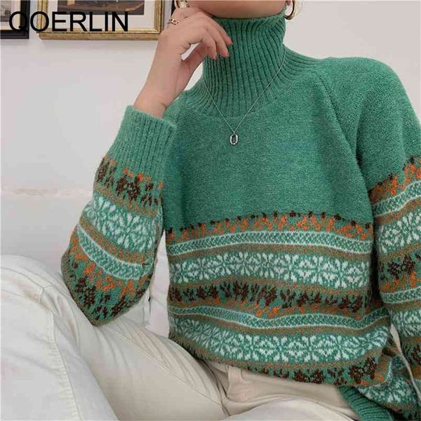 

christmas sweater harajuku turtleneck women ugly wool knitted printed s oversized winter warm pullovers 210601, White;black
