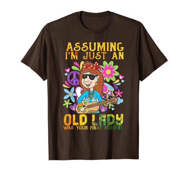 

assuming i am just an old lady was your first mistake t-shirt, White;black